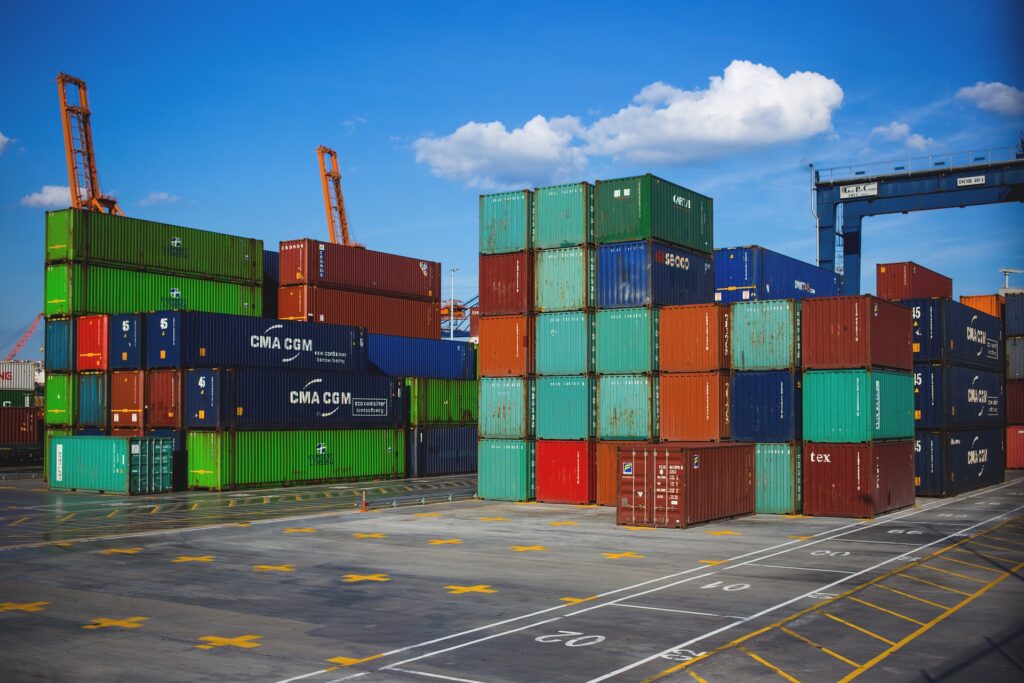 Shipping containers stacked at an international port