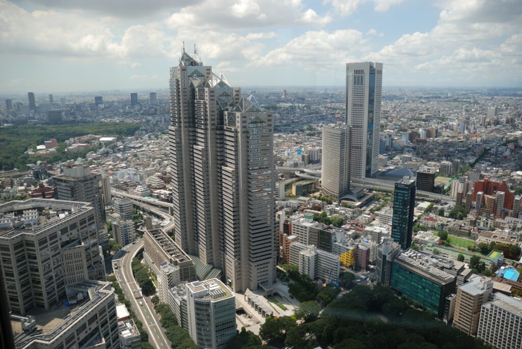 Aerial view of Shinjuku skyscrapers in Tokyo